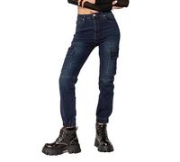 Nina Carter P219 - Jeans cargo da donna a vita alta, vestibilità casual, con fascia elastica per gambe, look consumato, S