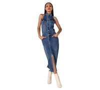 Nina Carter S537 - Vestito lungo camicia denim con scollo elasticizzato, Blu (S537), L