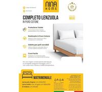 Nina Home Completo Lenzuola in Puro Cotone, Set Biancheria da Letto Premium Quality Made in Italy, con Federe 50x80cm (Bianco, Matrimoniale, Tinta Unita)