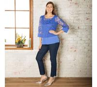 Nina Leonard Maglia linea a scatola in tulle ricamato