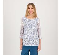 Nina Leonard Maglia manica 3/4 in tulle fantasia con scollo a barca
