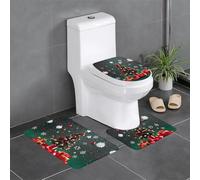 Ninainaid Set di 3 tappeti da bagno con palline rotonde e albero di Natale, super assorbenti, ad asciugatura rapida, antiscivolo, extra spesso, per vasca da doccia e lavandino