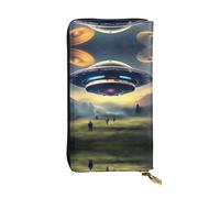 Ninainaid UFO Landing Printing Portafoglio lungo in pelle pochette grande portafoglio esterno portatile e pratico, adatto sia per uomini che per donne.