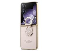 nincyee Custodia a conchiglia placcata compatibile con Xiaomi Mix Flip, scintillante anello con diamanti luccicanti e zampa di gatto in pelle PU di alta qualità resistente alle impronte digitali