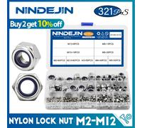 NINDEJIN 321pcs dado di bloccaggio in Nylon 304 acciaio inossidabile M2 M2.5 M3 M4 M5 M6 M8 M10 M12 esagonale esagonale Kit assortimento di dadi autobloccanti