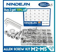 NINDEJIN 880pcs Kit assortimento di viti a esagono incassato esagonale M2 M3 M4 M5 Set di bulloni e dadi a testa tonda piatta in acciaio inossidabile 880pcs Flat