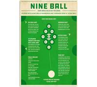Nine Ball Knowledge - Targa in metallo con scritta in lingua inglese "Nine Ball Knowledge", infografica, lettura, poster da biliardo, guida per giocatori di biliardo, decorazione da parete, 15,2 x