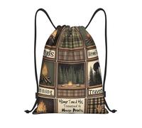 Nine Fire Pit Illustrations, Various Themes, Plaid Backgrounds Tasche con Coulisse Sacca Sportiva Unisex Moda Borsa Palestra per All'Aperto Vita Quotidiana Campeggio 36X42Cm