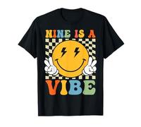 Nine Is A Vibe 9° Compleanno Retro Groovy 9 Anni Maglietta