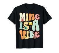 Nine Is A Vibe 9th Birthday Groovy Boys Girls 9 Years Maglietta