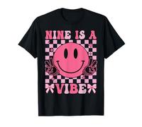 Nine Is A Vibe 9th Birthday Groovy Smile Face 9 Anni Maglietta