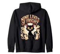 Nine Lives of Fright Funny Cat Ghost Halloween Felpa con Cappuccio