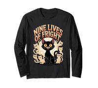 Nine Lives of Fright Funny Cat Ghost Halloween Maglia a Manica