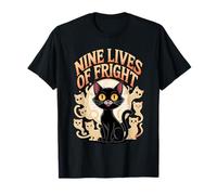 Nine Lives of Fright Funny Cat Ghost Halloween Maglietta