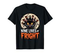 Nine Lives of Fright Funny Halloween Cat Maglietta