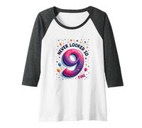 Nine Never Looked So Fine - Regalo di Compleanno per 9 Anni Maglia con Maniche Raglan, Donna, Grigio Scuro/Bianco, XXL