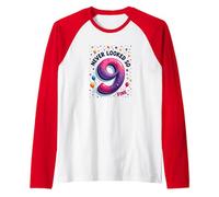 Nine Never Looked So Fine - Regalo di Compleanno per 9 Anni Maglia con Maniche Raglan, Uomo, Rosso/Bianco, M
