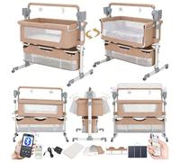 Nine point nine Elettrico Bluetooth Intelligente Culla Next to Me, Culla Neonato Fianco Letto, Convertibile Co-sleeping per Bambini Pieghevole con Musica 5 Ingranaggi Ondeggianti (601 Brown)