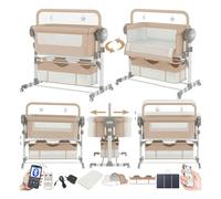 Nine point nine Elettrico Bluetooth Intelligente Culla Next to Me, Culla Neonato Fianco Letto, Convertibile Co-sleeping per Bambini Pieghevole con Musica 5 Ingranaggi Ondeggianti (608 Khaki)