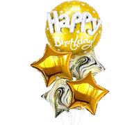Nine San 5 Pezzi Oro Happy Birthday Palloncini 3D Gold Compleanno Palloncino Geburtstag Party Decorazioni