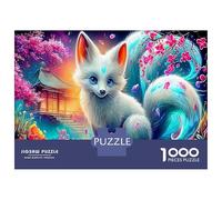 Nine-tailed Fox Cartone Resistente Puzzle Classico 1000 Pezzi White Cat in Floral Cosmos Adulti Bambini Impossibile Sfidante Decompressione Decorazione 70x50cm/1000pcs
