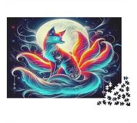 Nine-tailed Fox Jigsaw Puzzle for Adults Kids Red Blue Kitsune with Moon Age 12 Years Up Educational Game 52x38cm 1000pcs