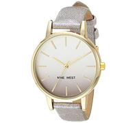 Nine West Orologio da donna con cinturino glitterato, Grigio/Oro, Cinturino