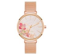 Nine West Orologio da donna con cinturino in maglia con quadrante floreale, Oro rosato, NW/3000FLRG