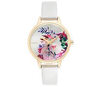 Nine West Women's NW/2290FLWT Gold-Tone and White Strap Watch