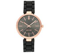 Nine West Women's NW/2302RGBK Crystal Accented Rose Gold-Tone and Black Rubberized Bracelet Watch