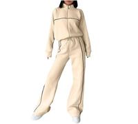 Ninedayx Tuta da donna Set completo estivo elegante a maniche lunghe pantaloni Co Ord Set da donna comoda fessura tuta a righe elegante con lacci elastici in vita set chic allentato cerniera colletto