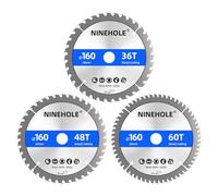 Ninehole 3 pezzi Lame per Seghe Circolari per Legno 160 x 20mm 36/48/60 Denti, Tagli Puliti Adatto per tagliare legno, compensato, cartongesso, MDF, Plastica e Tutti Gli Altri Materiali non Mmetallici