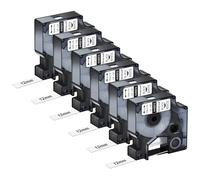 NineLeaf 6PK compatibili Dymo D1 45013 S0720530 12 mm x 7 m strisce di ricambio per etichette, nastro adesivo nero su bianco con Dymo LabelManager 160 200 210D 280 360D 420P 450D 500TS