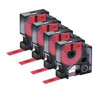 NineLeaf Confezione da 4 nastri per etichette nero su rosso, compatibili con Dymo D1 Refill 45017 S0720570 1/2" 12 mm x 7 m per etichettatrice LabelManager PnP 160 260P 210D 280 360D 420P 450 450D