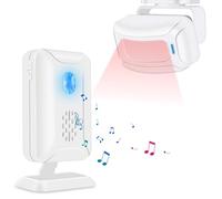 Nineleaf - Rilevatore di movimento senza fili PIR, allarme di sicurezza con luce notturna, per negozio, ufficio, casa, ingresso, campanello di benvenuto, allarme cassetta postale, vialetto, bianco