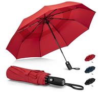 NINEMAX Ombrello Pieghevole Antivento, Ombrello Piccolo Da Viaggio Automatico Apri Chiudi, Ombrelli Pieghevoli Resistenti Portatile per Donna Uomo (Rosso)