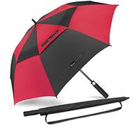 NINEMAX Ombrello Pioggia Grande Apertura Automatico Ombrello da Golf Antivento Resistente 137cm con Doppia Copertura Ventilata(Nero/Rosso 2)