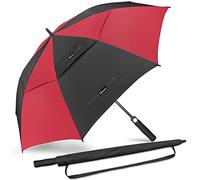 NINEMAX Ombrello Pioggia Grande Apertura Automatico Ombrello da Golf Antivento Resistente 172cm con Doppia Copertura Ventilata(Nero/Rosso)