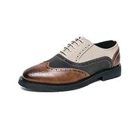 Ninepointninetynine Abito Formale Scarpe da Uomo Stringate Patchwork Bicolore Brogue Pelle PU Goffrata Antiscivolo Tacco Largo Basso Antiscivolo Antiscivolo Classico (Color : White Brown, Size : 39