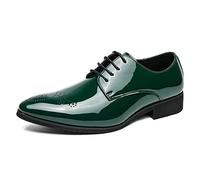 Ninepointninetynine Abito Oxford Scarpe Formali da Uomo Stringate Brogue Scarpe Derby in Pelle Sintetica con Punta a Punta Suola in Gomma Antiscivolo Tacco Largo da Sposa (Color : Verde, Size : 45 E