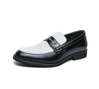 Ninepointninetynine Abito Scarpe Formali per Uomo Slip On Punta Rotonda Due Toni Patchwork PU Pelle Mocassino Antiscivolo Antiscivolo Antiscivolo Resistente Lavoro, bianco e nero, 40 2/3 EU