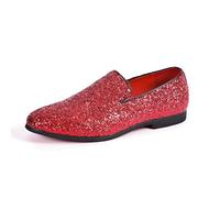 Ninepointninetynine Mocassini da uomo a punta in pelle PU lucida scarpe da fumo, comode, leggere, antiscivolo, per passeggiate e balli studenteschi, Rosso, 43 1/3 EU