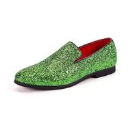 Ninepointninetynine Mocassini da uomo a punta in pelle PU lucida scarpe da fumo, comode, leggere, antiscivolo, per passeggiate e balli studenteschi, Verde, 42 1/3 EU