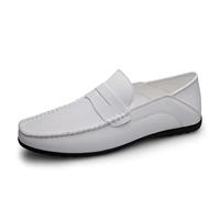Ninepointninetynine Mocassini da uomo con punta tonda in finta pelle tinta unita mocassini Penny mocassini comodi antiscivolo resistenti casual matrimonio slip-on, bianco, 42 2/3 EU
