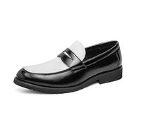 Ninepointninetynine Mocassini da uomo con punta tonda, in pelle vegana, due tonalità, comodi e resistenti, antiscivolo, per matrimoni e attività all'aperto, Nero e bianco, 42 1/3 EU