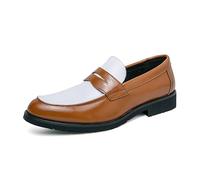 Ninepointninetynine Mocassini da uomo con punta tonda, in pelle vegana, due tonalità, comodi e resistenti, antiscivolo, per matrimoni e attività all'aperto, giallo e bianco, 39 2/3 EU