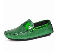 Ninepointninetynine Mocassini da uomo in pelle vegana lucida Penny Driving mocassini antiscivolo tacco piatto comodi feste matrimoni slip on, Verde, 39 2/3 EU