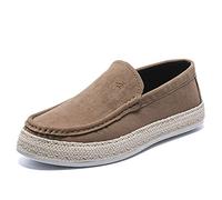Ninepointninetynine Mocassini da Uomo Mocassini a Punta Tonda Pelle Semplice Flessibile Resistente Tacco Piatto Leggero Antiscivolo Guida Slip On (Color : Caqui, Size : 44 EU)