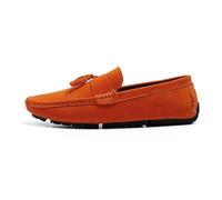 Ninepointninetynine Mocassini da Uomo Mocassini da Guida con Nappa in Pelle Nabuk Antiscivolo Slip-on da Esterno con Tacco Piatto Antiscivolo (Color : Arancia, Size : 41 EU)
