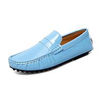 Ninepointninetynine Mocassini da uomo punta rotonda in pelle da guida Penny mocassini tacco piatto antiscivolo leggero matrimonio slip-on, blu cielo, 42 1/3 EU